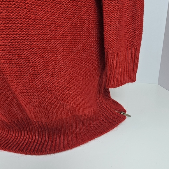ZARA Knit Red Sweater Dress Tunic Medium V-Neck Cable Knit Zip Hem Long Sleeve - Picture 11 of 16